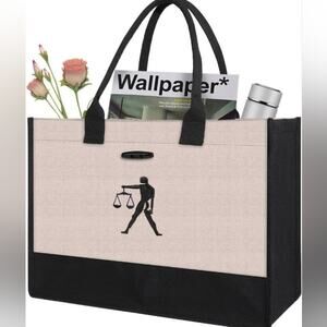 New‎ Large Tote Bag Carry All Weekend Bag Black & Cream Canvas Travel Bsg New